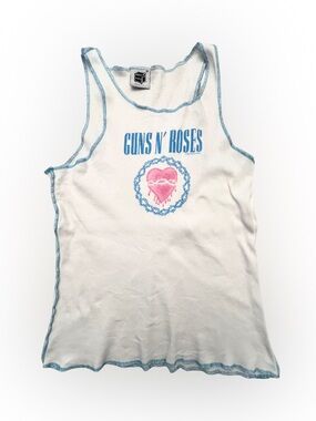 Women’s Guns N' Roses White Graphic Tank with Blue Trim Size XL